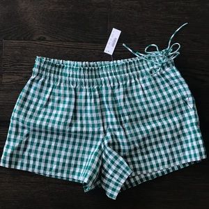 Green Gingham Linen Tie Shorts
